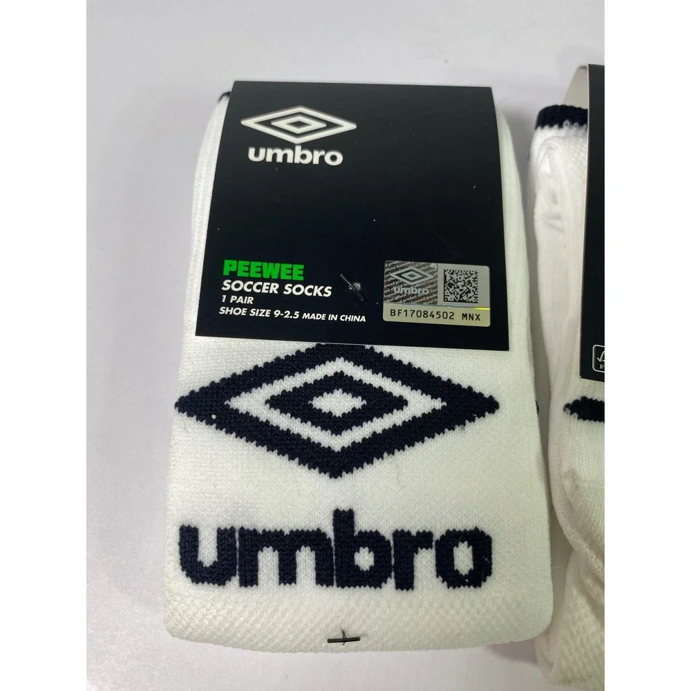 Umbro Pee Wee Soccer Socks White Black Diamond‎ Logo Kids Shoe Size 9-2.5